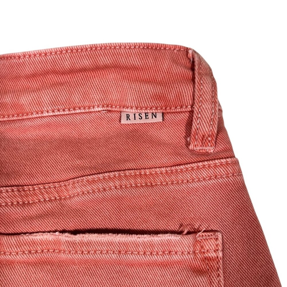 Risen Los Angeles Womens Coral Denim Patch Pocket Bell Bottom Jeans Size 3/26 - Picture 8 of 16